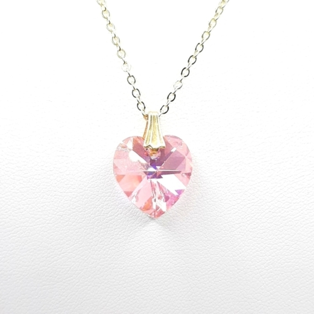 Swarovski Element AB Pink Heart Pendant Necklace Charm New